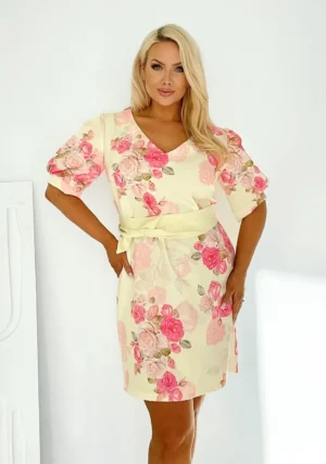 Rochie scurta galbena cu imprime...