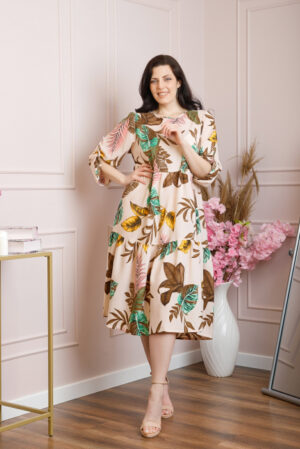 Rochie vaporoasa Emmeline cu volane si imprimeuri florale - Crem