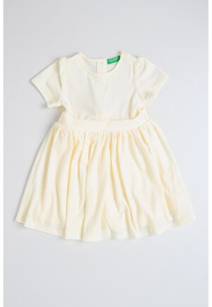 Rochie evazata cu cordon in talie - Alb fildes