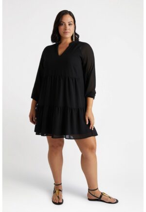 Rochie scurta cu decolteu in V - Negru