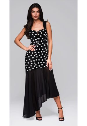 Rochie eleganta asimetrica cu aplicatii si fusta vaporoasa  LA-OM-DLR245 - Negru