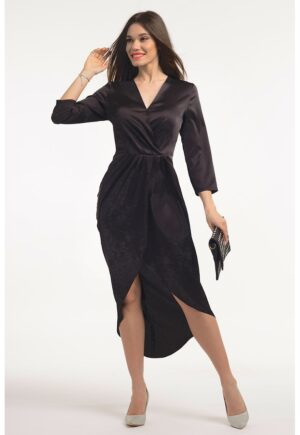 Rochie din satin cu decolteu in V - Negru