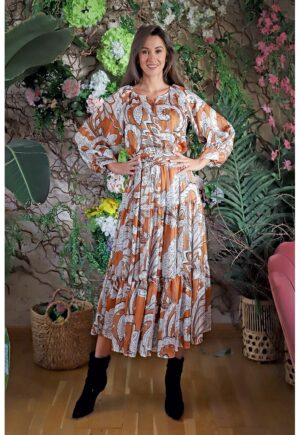 Rochie midi evazata Chieti - Alb/Maro scortisoara