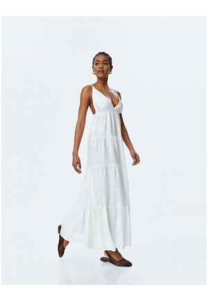 Rochie de plaja cu decolteu in V - Alb