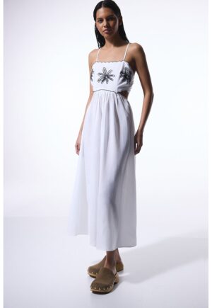 Rochie din amestec de in - Negru/Alb optic