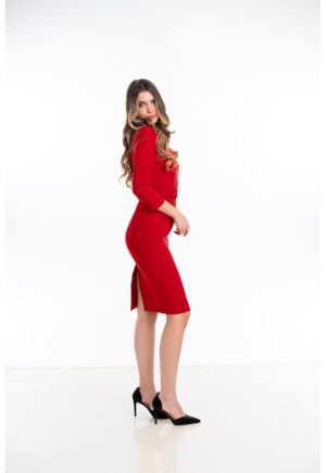 Rochie uni cu maneci trei sferturi - Rosu