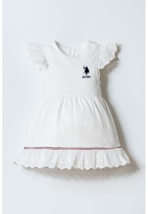 Rochie evazata din amestec de bumbac cu logo - Alb