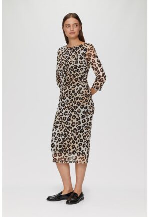 Rochie midi cu animal print - Alb fildes/Negru/Maro