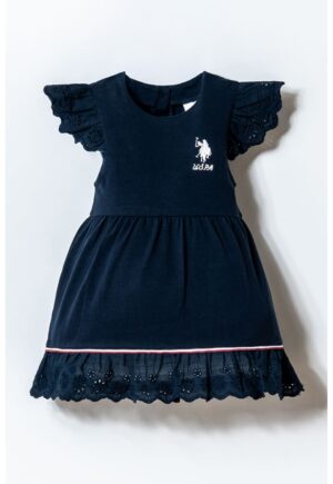 Rochie evazata din amestec de bumbac cu logo - Albastru ultramarin