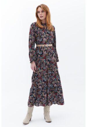 Rochie midi cu imprimeu floral - Rosu/Galben/Bleumarin