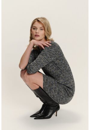 Rochie scurta din amestec de modal cu maneci 3/4 - Negru/Crem