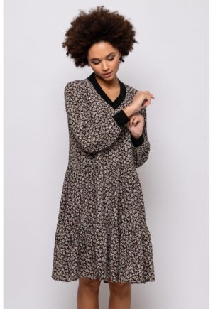 Rochie scurta cu decolteu in V - Negru/Roz