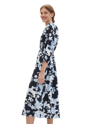 Rochie midi cu model si cordon - Albastru
