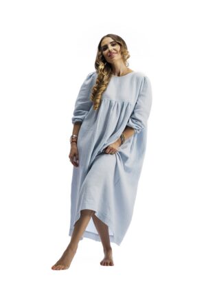 Rochie supradimensionata de bumbac organic - Albastru pastel