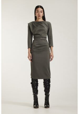 Rochie midi cu drapaj - Gri inchis