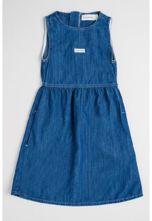Rochie evazata din denim din amestec de lyocell si in - Albastru petrol