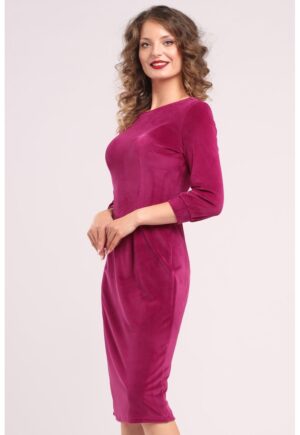 Rochie uni cu maneci lungi - Roz zmeuriu