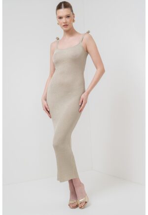 Rochie maxi cambrata cu aspect striat Porto - Auriu/Kaki