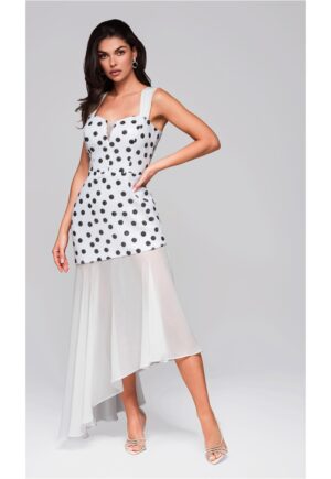 Rochie eleganta asimetrica cu aplicatii si fusta vaporoasa  LA-OM-DLR245 - Alb