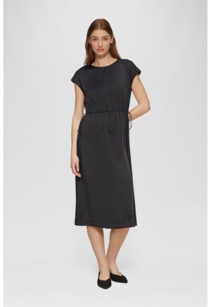 Rochie de satin cu snur in talie - Negru