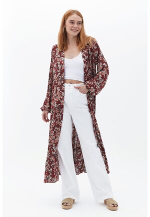 Rochie midi lejera cu model floral - Maro cognac