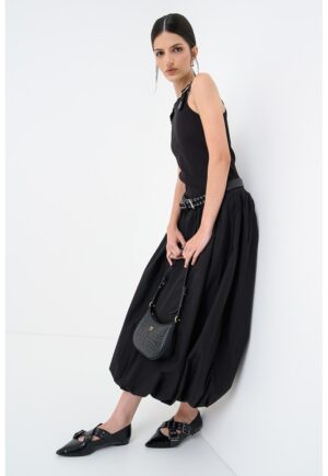 Rochie midi din amestec de bumbac cu buzunare laterale - Negru