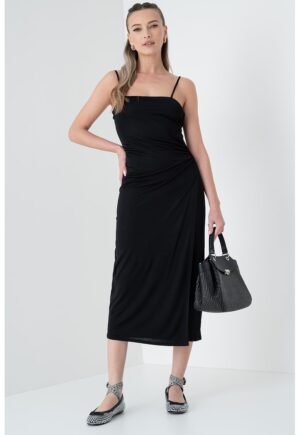 Rochie fara maneci cu model drapat - Negru
