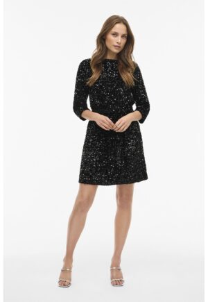 Rochie mini cu paiete - Negru/Argintiu