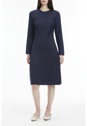 Rochie midi cu model uni - Bleumarin
