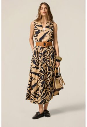 Rochie evazata cu imprimeu grafic - Negru/Portocaliu pal