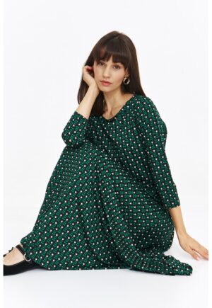 Rochie midi cu model - Verde/Negru/Alb optic