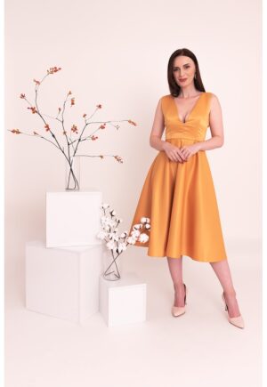Rochie midi de satin Juliet - Galben inchis