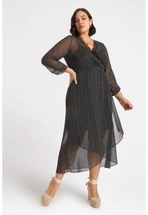 Rochie midi cu decolteu in V - Negru