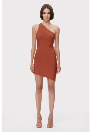 Rochie mini asimetrica cu decolteu pe un umar - Maro