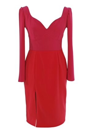 Rochie midi cu model colorblock - Fucsia/Rosu vermillion