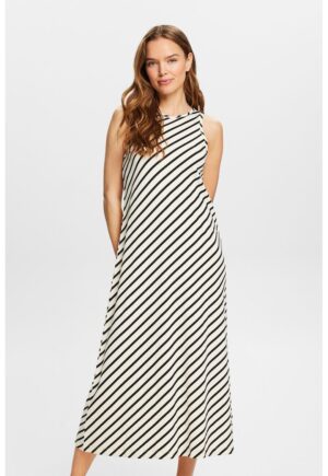 Rochie midi cu model in dungi - Negru/Alb murdar