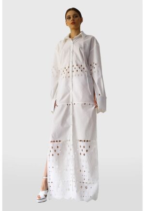 Rochie-camasa cu perforatii - Alb