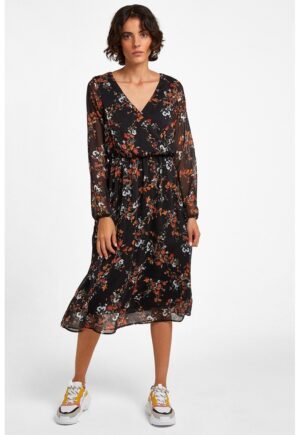 Rochie midi din sifon - Negru/Portocaliu/Albastru deschis