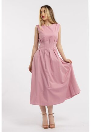 Rochie uni cu buzunare laterale - Roz prafuit