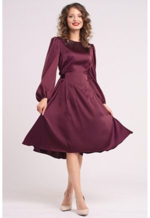 Rochie midi din matase cu croiala evazata - Visiniu