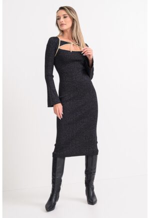 Rochie midi cu aspect stralucitor - Negru/Argintiu