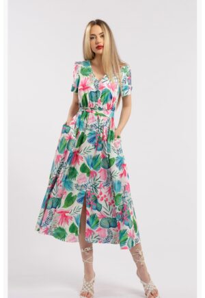 Rochie-camasa cu cordon in talie - Multicolor
