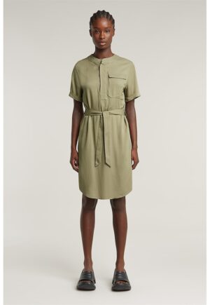 Rochie midi cu buzunar pe piept - Verde pal