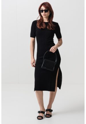 Rochie midi din tricot cu logo - Negru