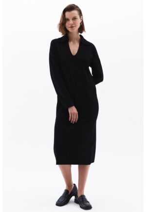 Rochie-pulover cu decolteu in V - Negru