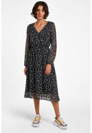 Rochie midi din sifon - Alb/Negru/Transparent