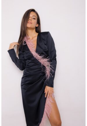 Rochie bodycon cu pene - Negru/Roz