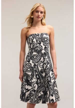 Rochie cu model si croiala A - Alb/Negru