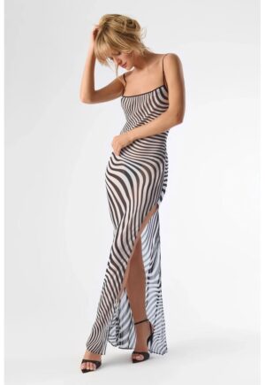 Rochie lungă - transparentă cu print stripes - - Negru