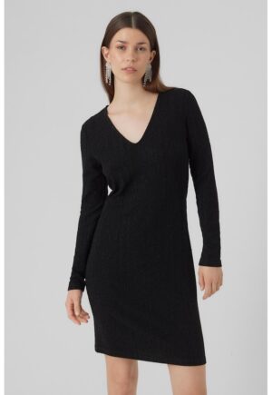 Rochie cu decolteu in V si insertii de lurex - Negru